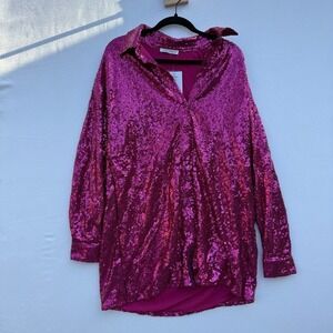 12th Tribe Unstoppable Sequined Mini Oversized Fuchsia Pink Dress Women's Small